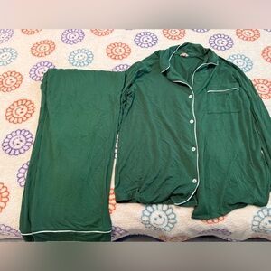 Eberjey Forest Green Pajama Set with White Trim